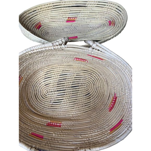 Woven Wicker Oval Large Storage Basket Handles Lid Aztec Boho Southweste… - Picture 2 of 6